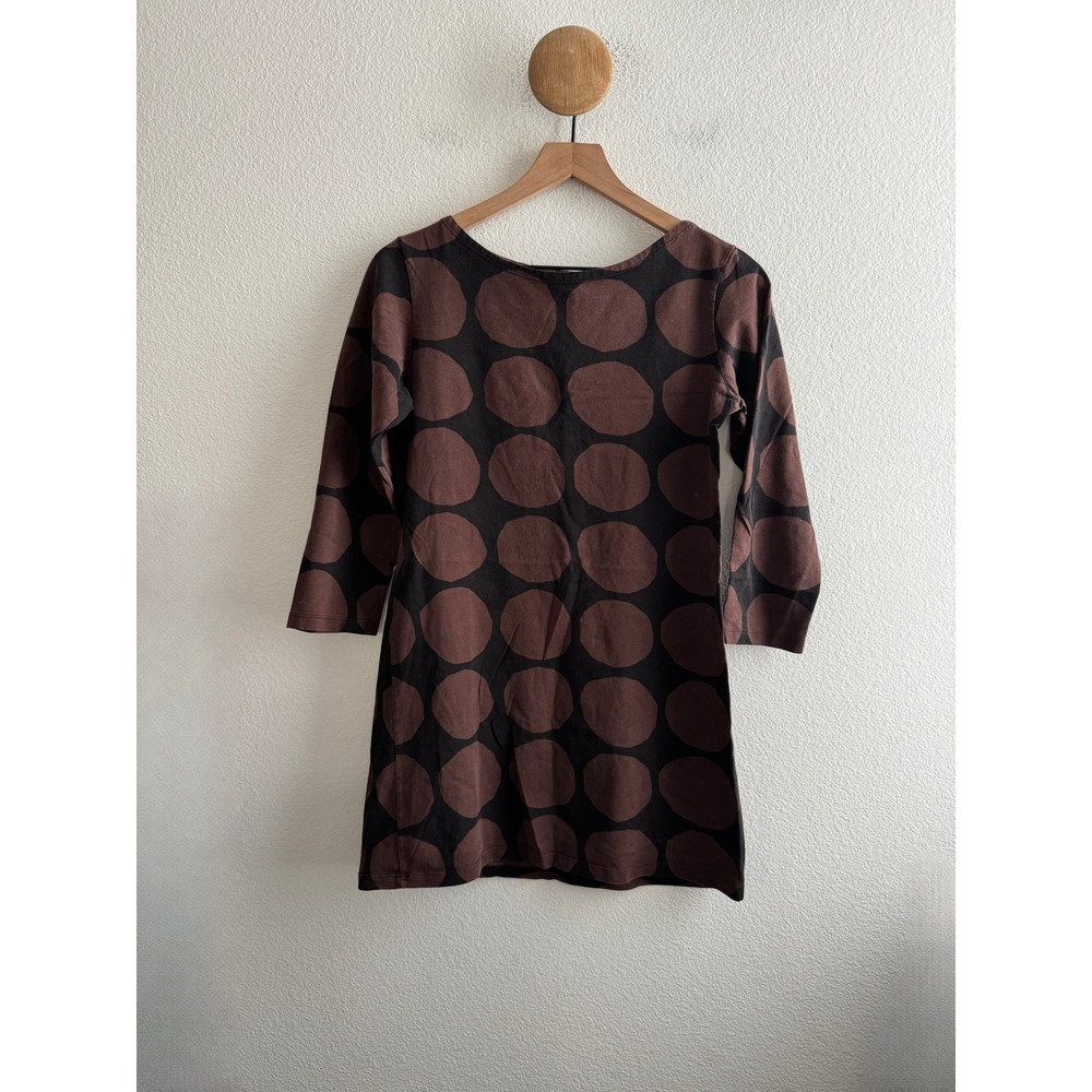 Marimekko Mika Piirainen Kivet Polka Dot Tunic Dress Brown Black 3/4 Sleeve